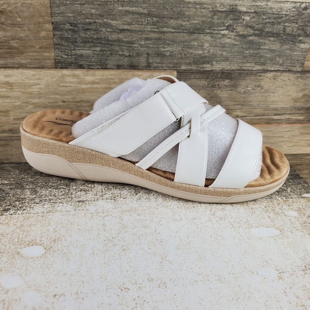 Easy Street Paola Womens Strappy Sandals Sz 11 White Adjustable Hook & Loop